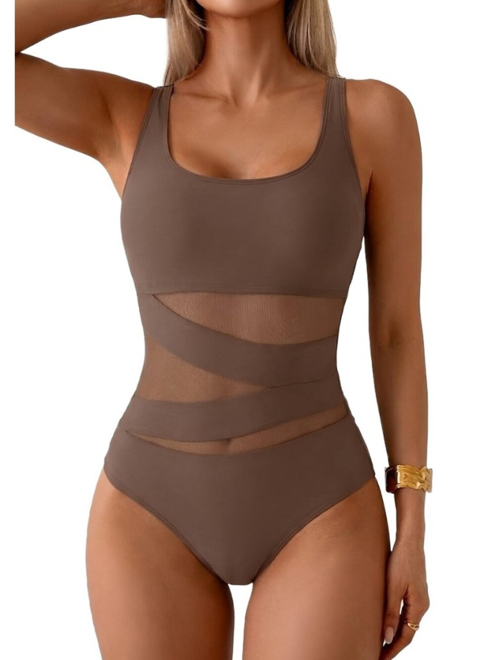 Women's One Piece Swimsuit Tummy Control Mesh Detail Bathing Suit